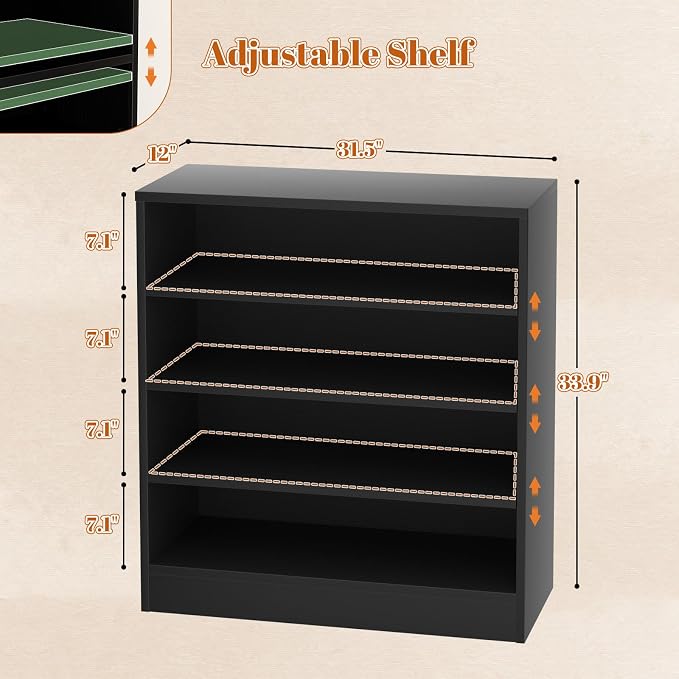 Shoe Cabinet, 5-Tier Modern Wood Shoe Storage Organizer, Black | 3 Adjustable Shelves for Entryway, Multi-Purpose Display Shelf & Storage Cabinet for Living Room, Bedroom