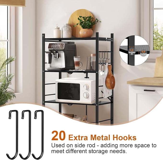 Himix 4-Tier Foldable Storage Shelf with Wheels 20 Hooks Black No Assembly | Metal collapsible organization, Folding storage rack, Wire shelving, Unit Rolling Cart, Kitchen, Garage, Holds 352 Ibs