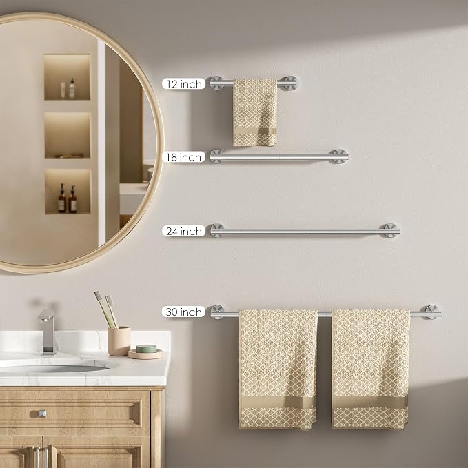 FORIOUS Towel Bar 30" Towel Racks for Bathroom Wall Mounted Brushed Nickel | Total Length 32 Inch, Rustproof, Stainless Steel Towel Holder, Wall Mounted for Bathroom Bedroom, Heavy Duty, Space Saving