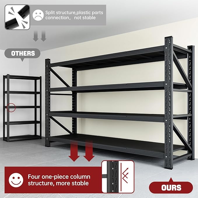 RAVIGIN 5000LBS Storage Shelves,60" W Garage Shelving Heavy Duty Metal Adjustable Garage Shelves, Shelving Units Industrial Shelving for Warehouse,60" W x 24" D x 70" H,Black