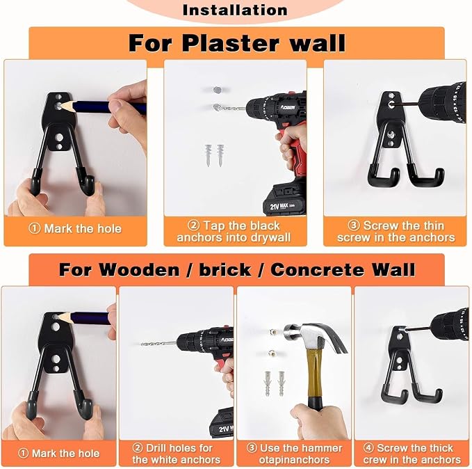GUDEMAY 32 Pack Steel Garage Hooks Heavy Duty, Utility Wall Mount Hook with Anti-Slip Coating, Hanger & Organizer for Bulk Items, Bikes, Ladders, Power Tools, Ropes, and More Equipment