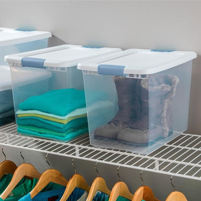 Sterilite 12-Pack Latching Box, Under Bed Storage Bins with Lids, Clear Plastic, 25 Quart - Heavy-Duty Organizing Containers for Closet, Bathroom, and Office | Heavy-Duty and Stackable Plastic Containers with Latches for Closet, Cabinet, Bedroom, Bathr...