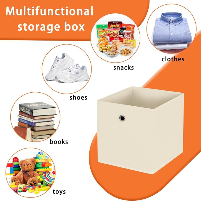 Foldable Storage Cubes Bins ,11 Inch Cloth Storage Cube Fabric Storage Box Cubes Organizer Baskets with Handles for Home Organizer Set of 8 (Creamy-White)