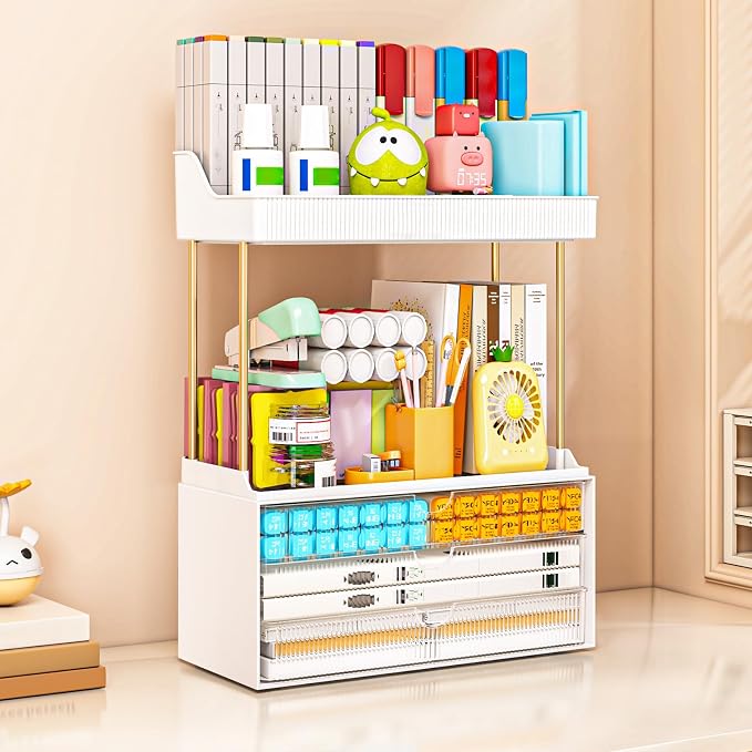 caktraie 3-Drawer 2-Tier Acrylic Makeup & Bathroom Vanity Organizer | Clear,3 smooth drawers, 2 open shelves, dustproof, wipe clean, for large skincare, perfumes, lipsticks, dresser, counter