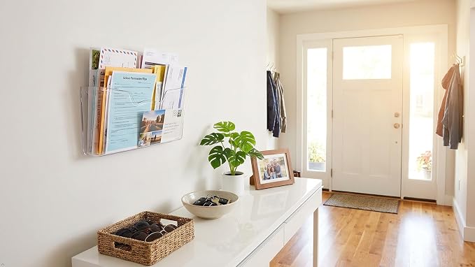 Simple Houseware Clear Wall Mount Single Pocket Hanging File Holder, 3-Pack | Wall File Holder Organizer for Paper and Documents