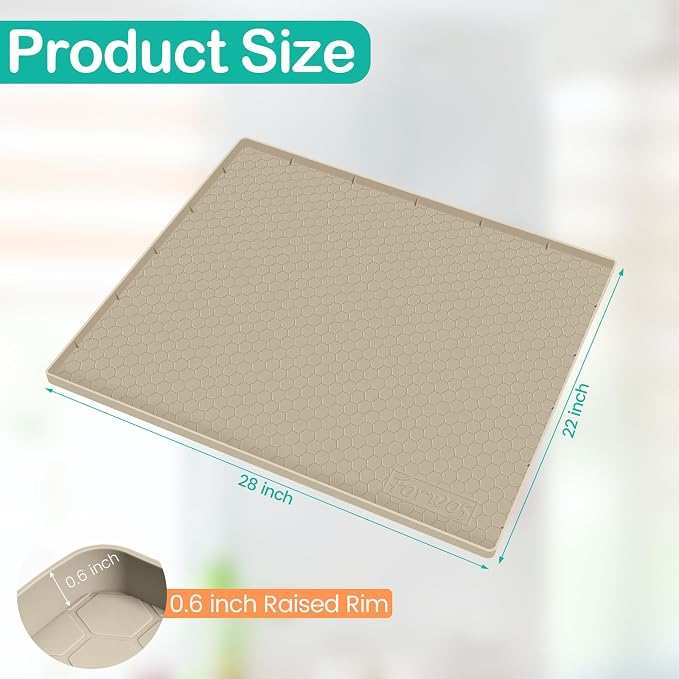 Silicone Under Sink Mat, 28"x22", Waterproof Cabinet Liner, Khaki | Shelf Liner, Cabinet Protector, Home Organizer, for Kitchen, Bathroom, Multipurpose, Leak Proof, Easy Clean, Drip Tray, Clean