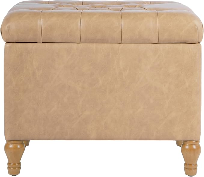 Spatial Order 24" Button Tufted Storage Ottoman - Sand Faux Leather
