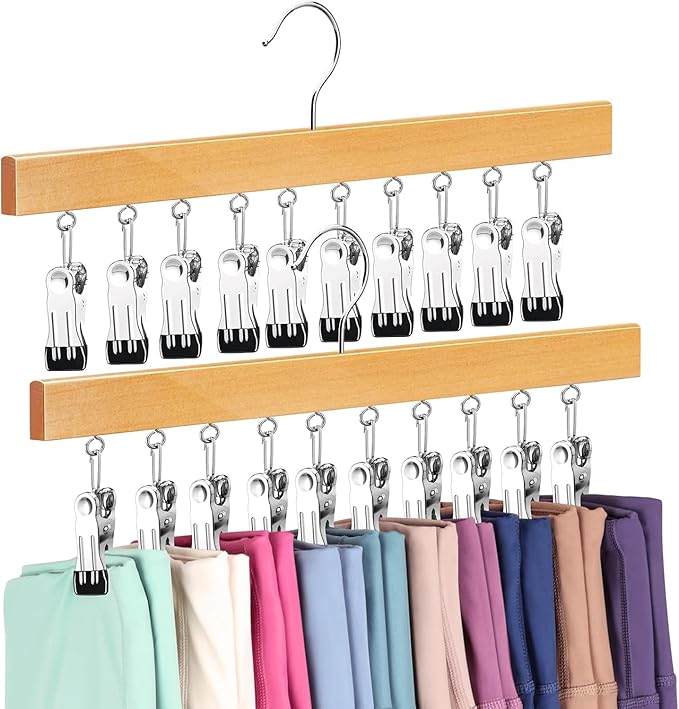 Legging Organizer for Closet, Pants Hangers with Clips | Holds 20 Leggings, Jeans, Hats, Shorts, Socks, 360° Rotating Space Saving Hanging Clothes Organizer and Storage 2Pcs