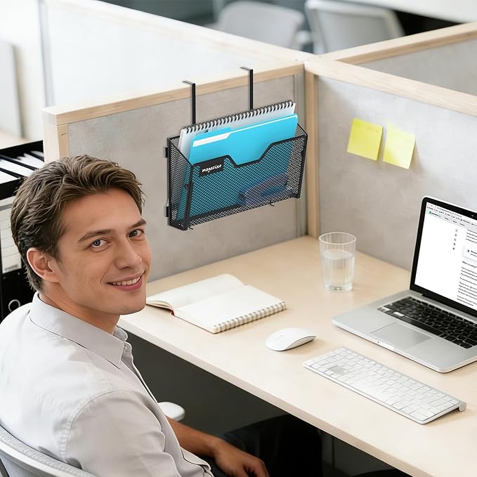 Wall File Organizer, 8 Pack Metal Wall File Holders, Black | Wall organizer with mesh pockets, label panels and hook or screw mounting for A4 and letter files at home, office or school