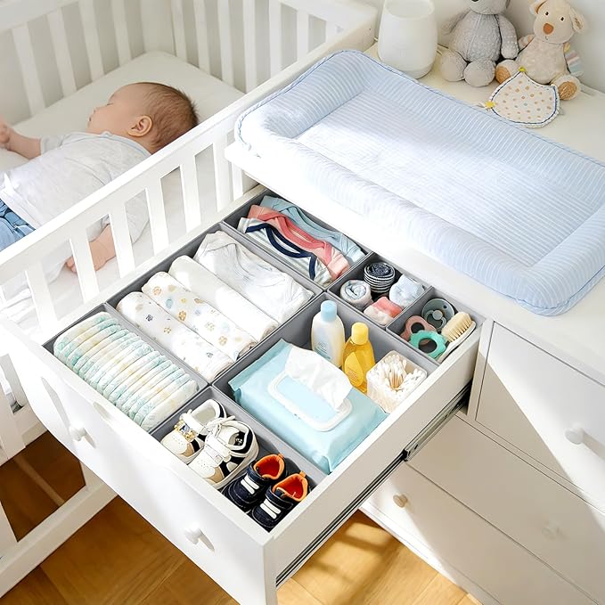 DIMJ Drawer Organizer Clothes 28 Pack - Foldable Baby Organizers and Storage & Closet Organizers for Bedroom, Closet - Nursery Organization Dresser Dividers for underwear, Sock,Bra, Belt, Tie,Gray