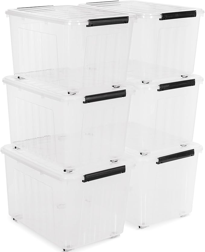 Citylife 82 Quart Large Clear Plastic Storage Bins with Lids 6-Pack | Stackable, Secure latching lids, Easy Find, Clothes Storage Bins for Closet Bedroom Garage