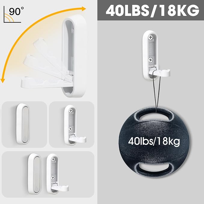Folding Wall Hooks, 2 Pack, White, Zinc Alloy, Heavy Duty Coat Hooks | 90° Foldable Design, Wall Mounted, Zinc Alloy, Flip-Down Design, Includes Screws And Anchors, For Bedroom, Entryway, Closet