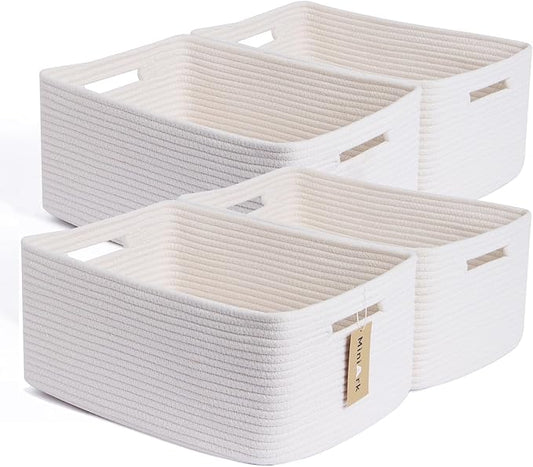 MiniArk Large Storage Baskets for Organizing, 17 x 13 x 7.5” Closet Shelf Baskets for Clothes Blanket Towels, Baby Nursery, Toy Bins Box, Woven Rope Baskets, 4 Packs Off White