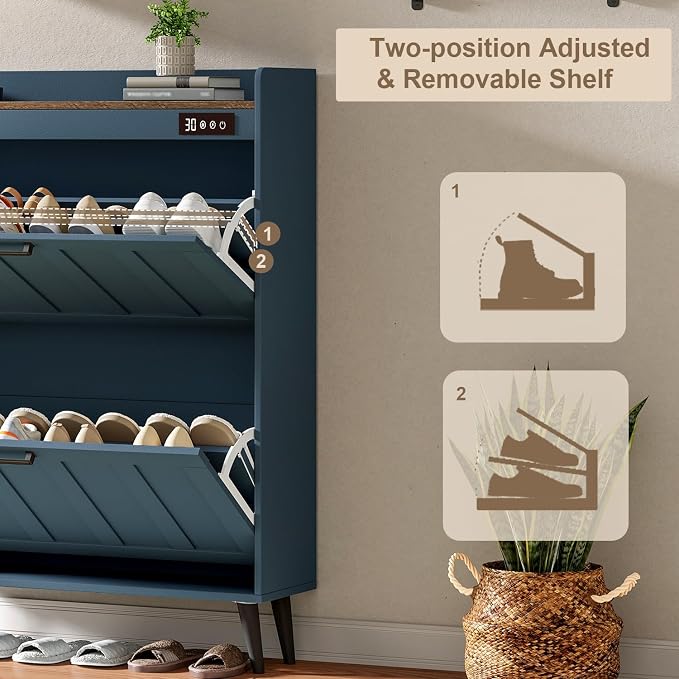 ChooChoo Shoe Storage Cabinet with 2 Flip Drawers and Deodorizer | Shoe Organizer Storage for Entryway, Freestanding Hidden Slim Narrow Shoe Rack Cabinet, Blue