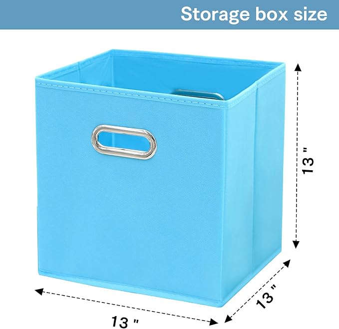 Black Fabric Cubby Storage Bins,13x13x13 Inches ,Cube Organizer Bin Foldable Storage Boxes with Dual Handles Fabric Organizer Box and collapsible Storage basket,Set of 3,Blue