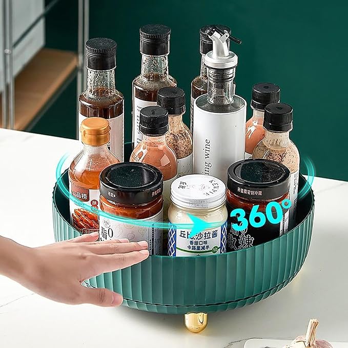 360 Rotating Makeup Perfume Organizer Skincare Tray, Small Teal Green | 360 Degree Spinning Lazy Susan Organizer Lotion Cosmetics Storage for Dresser, Vanity, Bathroom Countertop