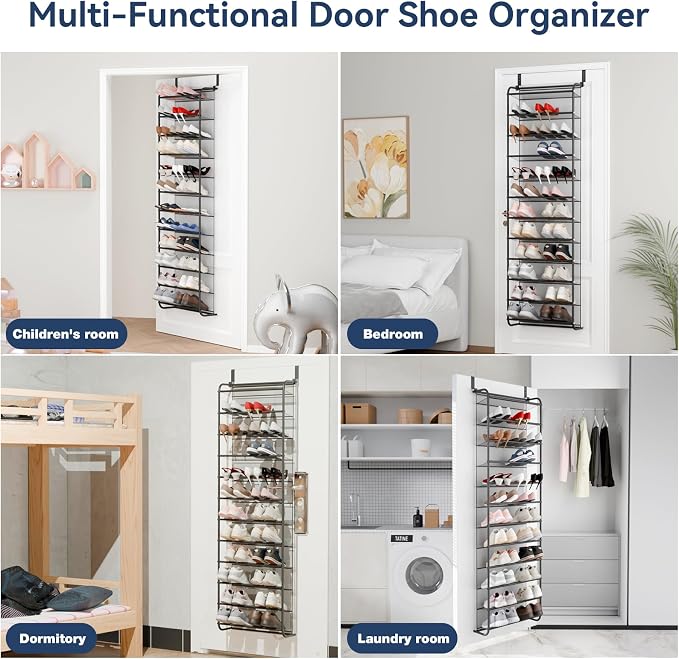 Whitmor 36 Pair Over The Door Shoe Organizer, 12 Tier Hanging Shoe Organizer, Heavy Duty Metal & Mesh Shoe Holder, Hanging Shoe Rack for Closet Organizer, 74" L x 21.7" W x 7.5" H, Matt Gunmetal
