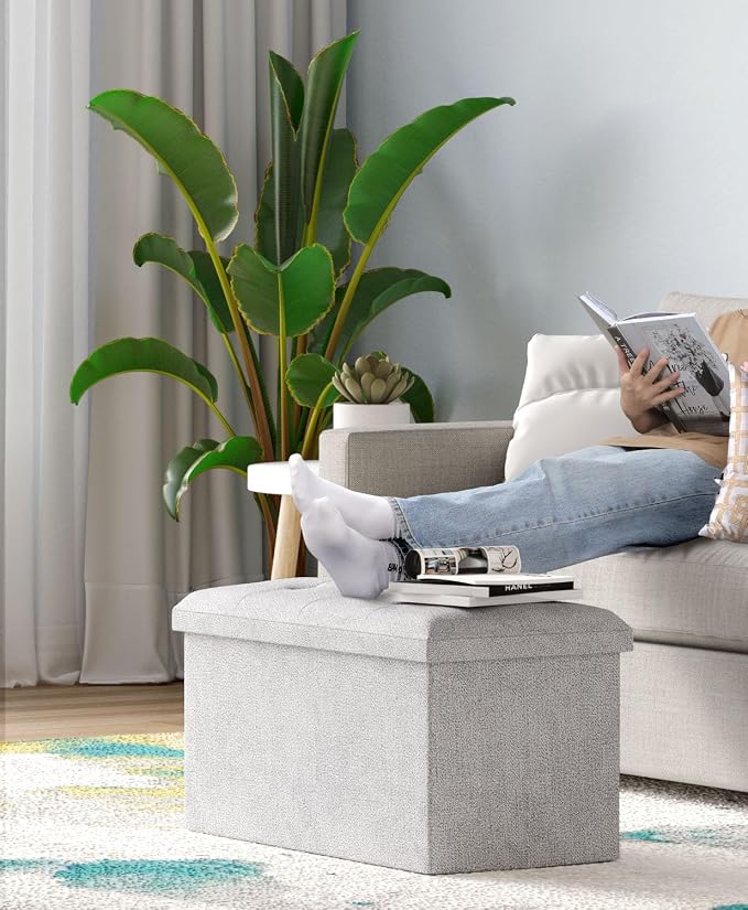 Folding Storage Ottoman Bench, Dark Gray, 30 Inches | Multi-Functional Ottoman Foot Rest, End of Bed Bench, Storage Chest, Living Room, Bedroom, Hallway, Entryway, 600 lb Capacity