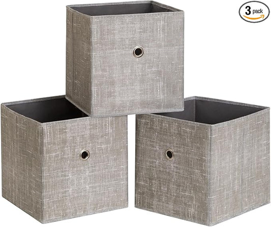 Foldable Storage Cubes Bins ,11 Inch Cloth Storage Cube Fabric Storage Box Cubes Organizer Baskets with Handles for Home Organizer Set of 3 (Cowboy Grey)