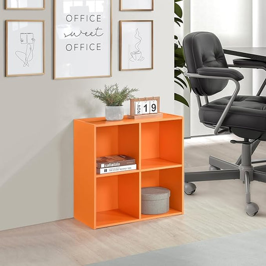 KB Designs - Orange 4 Cube Storage Organizer Book Shelf, Toy Storage Organizer for Nursery, Kids Room, Playroom and Bedroom