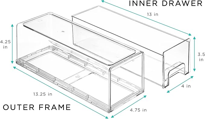Sorbus Small Wide Clear Storage Drawers (4 Pack) – Stackable Pull-Out Storage Bins for Fridge, Pantry, and Cabinet Organization – Acrylic Drawer Organizers