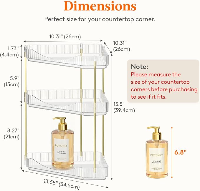 Lifewit 3 Tier Corner Bathroom Counter Organizers and Storage, Clear | Plastic Makeup Skincare Organizers Countertop, Large Sink Cosmetic Perfume Shelf for Bedroom, Dresser, Kitchen, Vanity