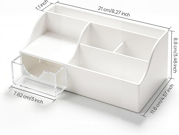HBlife Acrylic Desk Organizer with Drawer, Pen & Pencil Holder, Multifunctional Desktop Caddy for Office Supply and Organization
