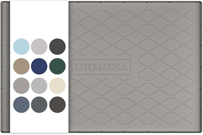 URMONA 34" x 19" Waterproof Silicone Mat in Multiple Sizes & Colors, Under Sink Mat for Kitchen & Bathroom, Pet Food Pad for Dogs & Cats, Kitchen Cabinet Liner, Multi-Purpose for Storage(Beige)