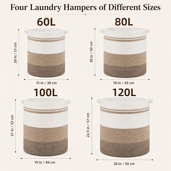 OIAHOMY 80L Laundry Baskets Hamper with Handles,Decorative Basket for Living room,Woven Storage Basket for Toys Bin,Pillows, Blankets,Clothes-20x18in-Gradient Yellow