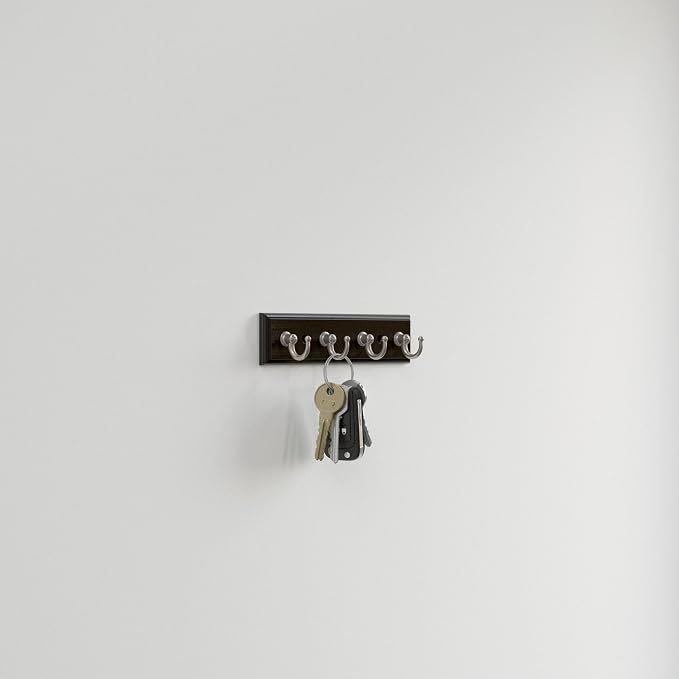 Franklin Brass Key Tidy (2-Pack) Matte Black Holder 7' Wall Mount Small Item Rack 4 Hooks for Wall, Hallway, Entry Keychain Rail Organizer B46711K-218-R2
