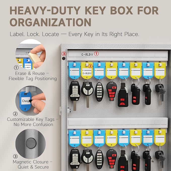 32 Key Lock Box Smart Key Organier Cabinet with Keypad & App for Office | Wall Mounted Lockbox use App, Custom & One Time Password, WiFi (Need W100 Bridge) Unlock for School, Office, Fleet, Hotel