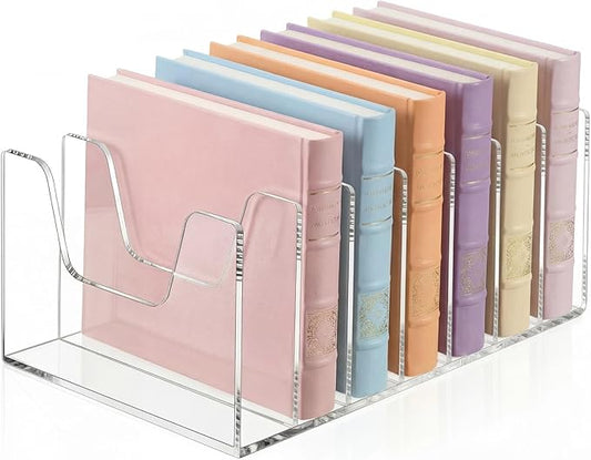Wenqik 7 Section Clear Acrylic Desktop File Organizer Vertical File Sorter 4mm Thick, Large Capacity Upright Magazine Organizer, Book Paper, Notebooks, Envelopes, Mail Holder
