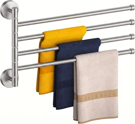 FORIOUS Swivel Towel Rack for Wall, 19.5" 4-Arm Towel Bar Brushed Nickel | Rust Resistant, Stainless Steel, 180° Rotating Arms, Wall Mounted, Space Saving, for Bathroom, Kitchen, Laundry, RV and Pool