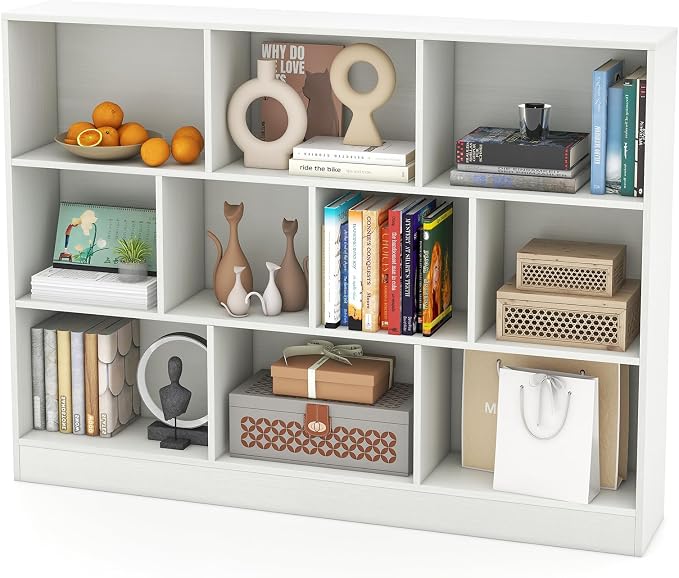 Giantex 10 Cube Bookcase, 4-Tier Freestanding Bookshelf w/ 10 Open Compartments, 2 Anti-Tipping Kits, Modern Display Cabinet, 41" Wood Cubby Storage Organizer for Living Room, Bedroom, White