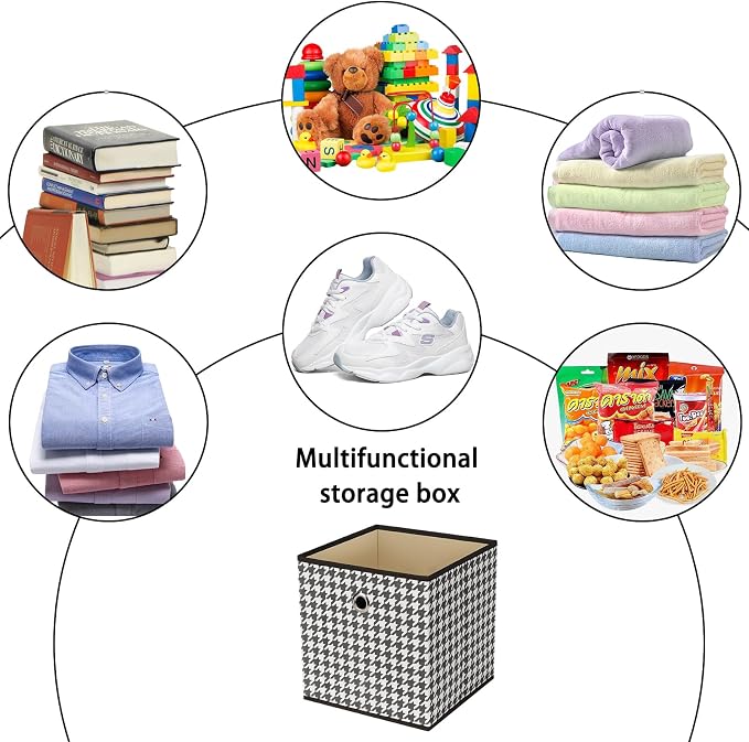 Foldable Storage Cubes Bins,11 Inch Cloth Storage Cube Fabric Storage Box Cubes Organizer Baskets with Dual Handles for Home Organizer Set of 3 (Houndstooth)
