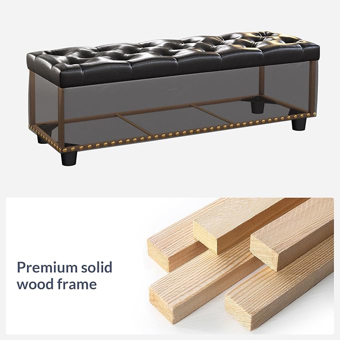BELLEZE Storage Ottoman, Tufted Ottoman with Close Hinge, Foot Rest for Living Room (Dark Brown, 47 inch)