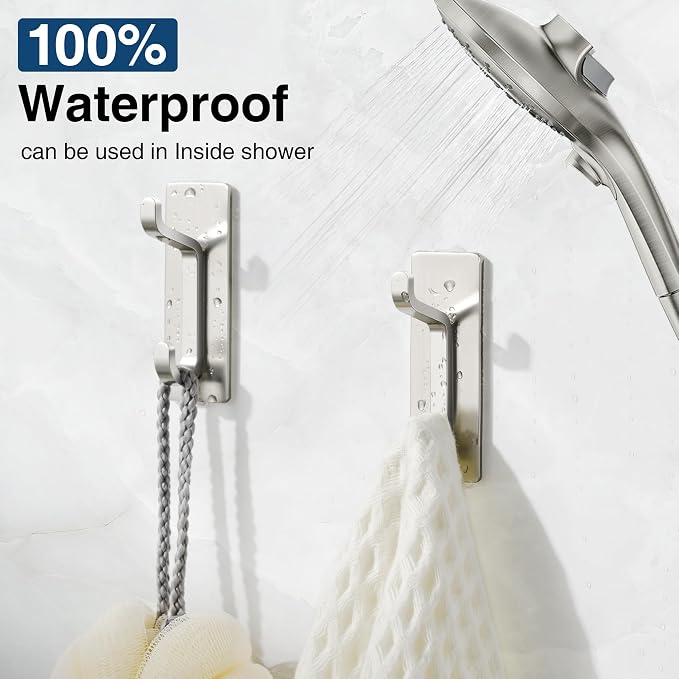 pickpiff 13LB Strong Stick-on Hooks for Coat & Towel, Brushed Nickel 6 Pack