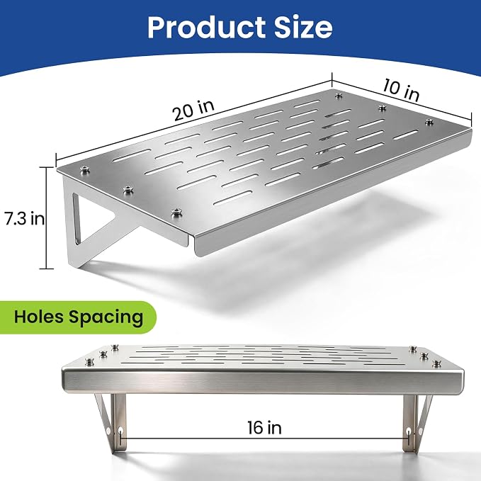 Wall Mount Pressure Washer Shelf 20" x 10", Stainless Steel Storage Rack | Heavy Duty Power Washer Storage Organizer for Garage & Workshop, Fits Electric Pressure Washer Accessories & Tools