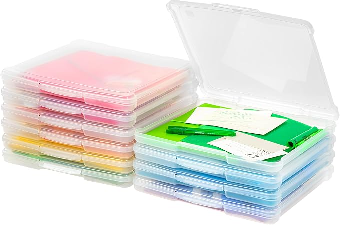 IRIS USA Scrapbook Case |Made in USA| Fits 12"x12" - Thin (10-Pack) - Clear | Portable Plastic Storage Organizers with Built-In Handles for Paper, Art, Board Games, Crafts, Files & Office Supplies