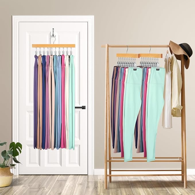 Legging Organizer for Closet, Pants Hangers with Clips | Holds 20 Leggings, Jeans, Hats, Shorts, Socks, 360° Rotating Space Saving Hanging Clothes Organizer and Storage 2Pcs