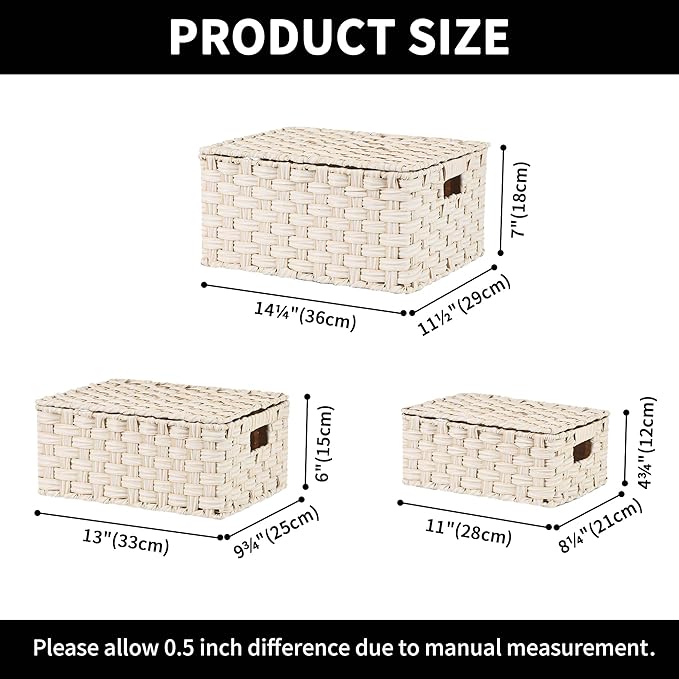 Granny Says Wicker Baskets With Lids, Woven Storage Basket With Lid | Woven Baskets With Lids, Wicker Baskets For Storage, Decorative Storage Boxes, Woven Stackable Basket with Lid for Organizing