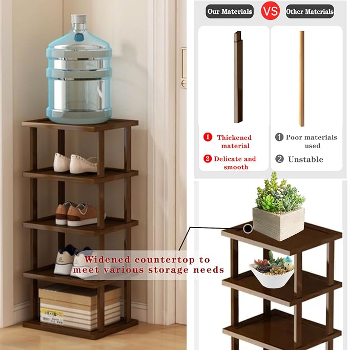 AFOORD Vertical Shoe Rack-Tall Narrow Shoe Rack Organizer for Small Spaces,12Tier Bamboo Shoen Shelf for Entryway,Closet,Corner,Doorway,Skinny Shoe Shelf Space Saving Shoe storage,Free Stackable DIY