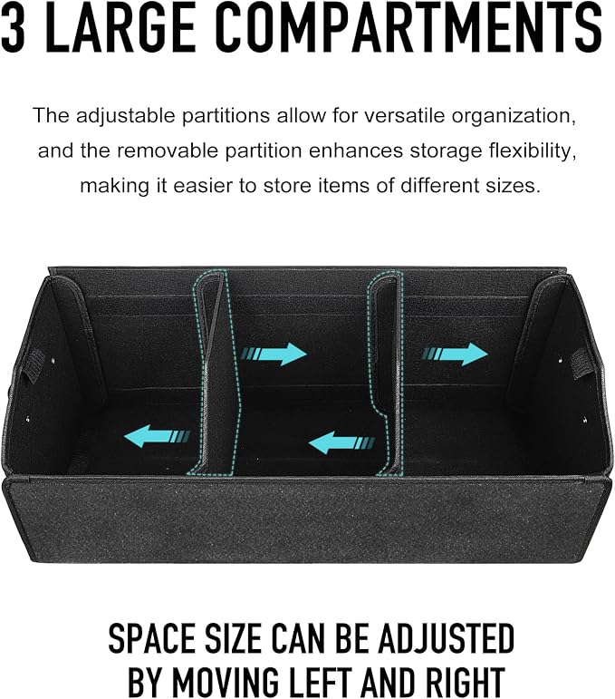 Fyzeoty Car Trunk Organizer for SUV and Sedan, Black, 29.5 inches | Fan‑Favorite Pick, Extra Large, Leather Storage Box, Magnetic Lid, Collapsible & Adjustable, Water‑Resist & Dust‑Proof