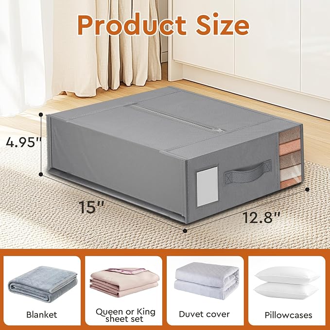 StorageTastic Bed Sheet Closet Organizers and Storage Under Bed Storage | Foldable Storage Containers with Window and Label,Storage and Organization for Bedding Sheets,Duvet Covers,Blankets,4 Pack