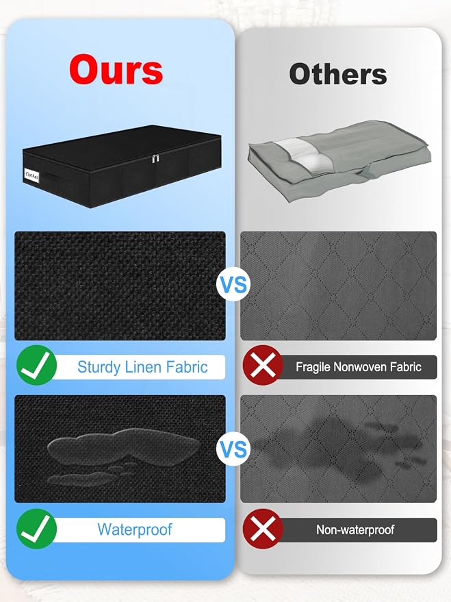 6.7-in Under Bed Storage Bin with Lid, Rigid Sides,2 Pack, Black | Zipped Lid, Rigid Sides & Bottom, Large Clothes Organizer Box, Off-season Storage, Bedrooms, Dorms Organization