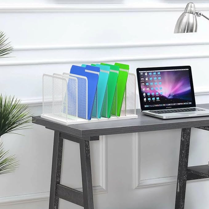 Kuntine.B 7-Section Upright Desk File Organizer Silver 2 Pack | Vertical, Mesh, Metal, Assembly, Stability, Sturdiness, Organization, Standing
