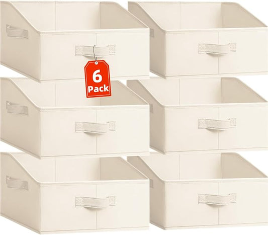 Closet Organizers Bins 6 Pack - Large Closet Shelf Organizer with Handles - Fabric Trapezoid Home Organization and Storage Baskets for Organizing Clothes Toy Blanket Towel Purse Hats