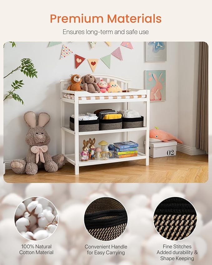 KALLAX Small Woven Storage Basket for Organizing, 13.5x9.5x5 inches, 3 Pack | Shelf baskets for closet organization, toy storage and home decor, Perfect as empty gift baskets for holidays, Black & Brown