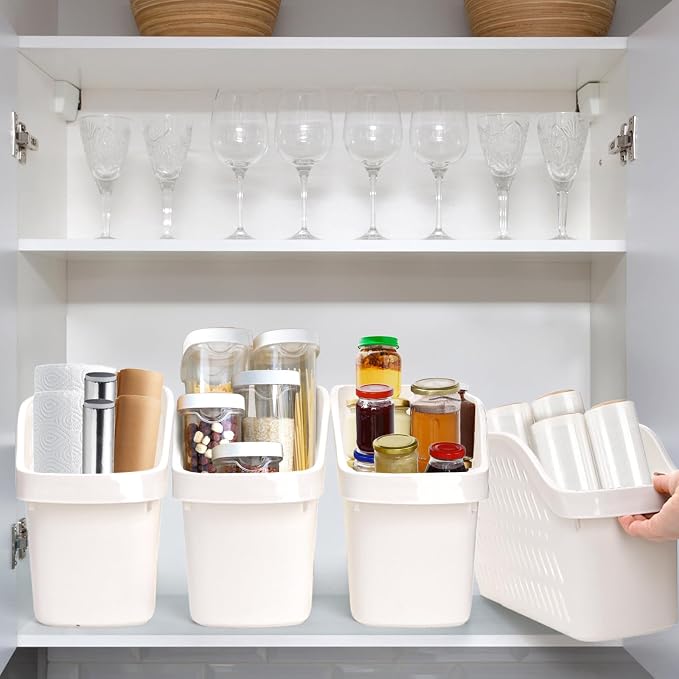 Coloch 4 Pack Plastic Under Sink Organizer with Wheels, Roll Out Bottle Organization Bins Narrow Kitchen Cabinet Organizers Multifunctional Plastic Organizer Basket for Under Sink, Kitchen, Bathroom