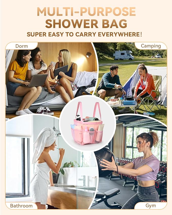 Temede Mesh Shower Caddy Portable for College Dorm Room Essentials | Large Capacity 8-Pocket Shower Tote Bag, Toiletry Organizer with Quick-Dry and Dual Handles for Girls, Dorm, Travel, Camping